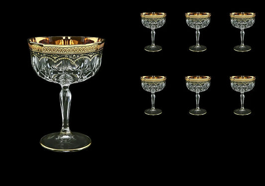 Champagne Glasses 240 ml, 6 pcs, 'Opera Flora´s Empire" in Golden Black Decor by Astra Gold.